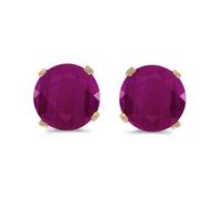 1 Carat Total Weight Natural Round Ruby Stud Earrings Set in 14k Yellow Gold