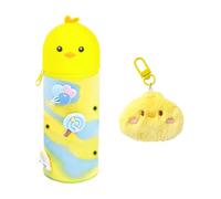 1 Cartoon Chicken Pencil Bag and 1 Pencil, Creative and Fun Stationery, Retractable Pencil Bag, Durable Silicone Pencil Bag.