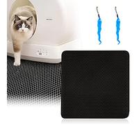 1 Cat Litter Box Mat and 2 Cat Caterpillar Toys, Double Layer Honeycomb Mat, 30 * 30cm Litter Box Mat, EVA Non-slip Mat, Waterproof and Anti-Urine, Easy to Clean, for Cat Litter Box (Black)
