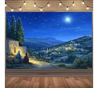 1 Christmas night sky background fabric with stars, the Wise Man and Mount Bethlehem - durable vinyl holiday decoration 350x240CM