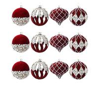 1 Christmas Tree Ornaments Set - 12 Pieces Rhinestone Glittering Flocked | Time-Saving Tree Balls Christmas Ornaments | for Home House Indoor Outdoor Window Shop Table Wedding Party Fireplace
