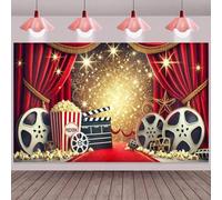 1 cinema party banner - bright red curtains and golden star design, perfect for holiday celebrations 210X150cm