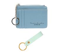 1 Coin Purse with Leather Keychain - Women's Small Wallet, Ultra-Thin Simple Card Holder, Beautiful Card Holder (Light Blue)