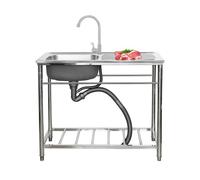 1 Compartment Kitchen Sinks, Stainless Steel Washing Hand Basin Commercial with Workbench and Faucet, Free Standing Utility Sink for Garage, Restaurant,
