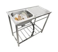1 Compartment Laundry Sinks Stainless Steel Kitchen Sink, Commercial Workstation Sink Basin Utility with Workbench & Faucet for Laundry, Garage and Garden Outdoor or Indoor