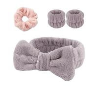 1 Coral Velvet Headband, 1 Pair Of Elastic Wristbands And 1 Hair Tie, Absorbent Wristbands, Bow Hairband, Suitable For Face Washing, Makeup, And Skin Care