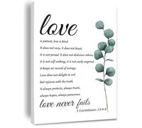 1 Corinthians 13:4-8 Love is Patient Love is Kind Scripture Canvas Wall Art,Religious Christian Painting Home Bedroom Bathroom Room Office Marriage Prayer Decor Gifts Framed 8 * 12 inch