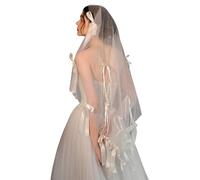 1 Delicate Ribbon-Trimmed Bridal Veil Sheer Wedding Headpiece Lightweight Airy Hair Accessory for Outdoor Ceremony Wedding Headpiece Breathable Nylon Elegant Bow Hair Accessory Headdress Secure Clip