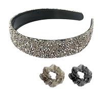 1 Diamond Headband and 2 Large Intestine Hair Ties, Wide-Brimmed Thick Hair Clips, Mesh Hair Ties, High Elastic Hair Rope Accessories, Suitable for Parties, Gatherings, Birthdays and Holiday Gifts