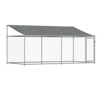 vidaXL Galvanised Steel Dog Cage - Grey Outdoor Kennel Crate with Roof, 4x2m - Mesh Design, Lockable Door for Security