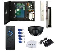 1 Door Access Control Board Systems with Fire Alarm Control Panel Magnetic Lock RFID Reader Exit Motion Sensor Metal Exit Button with Base 110~240V Power Supply USB Enroll Reader RFID Card Key Fob