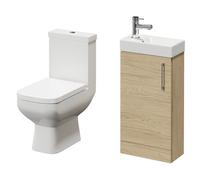 1 Door Floor Standing Cloakroom Vanity Unit and Toilet Suite | Light Oak | ABS Polished Chrome | 400mm
