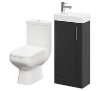 1 Door Floor Standing Cloakroom Vanity Unit and Toilet Suite | Nero Oak | ABS Polished Chrome | 400mm