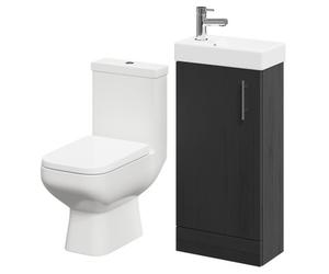 1 Door Floor Standing Cloakroom Vanity Unit and Toilet Suite | Nero Oak | ABS Polished Chrome | 400mm
