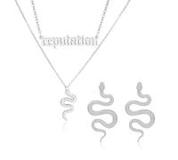 1 Double-Layered Necklace And 1 Pair Of Snake-Shaped Earrings, Double-Layered Necklace, Snake-Shaped Necklace, Fashionable Earrings, Trendy Accessories