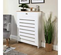 Home Source Batley Single Drawer White and Oak Horizontal Slat Radiator Cover Small