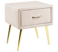 Beliani Bedside Table Flayat Velvet Light Beige, Brown