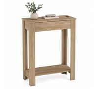 (1 Drawer, Oak) Hallway Console Table with USB Ports and Shelf