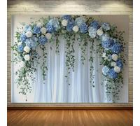 1 elegant blue and white floral arch background, exquisite blue flowers paired with white accents, suitable for weddings 240X180cm