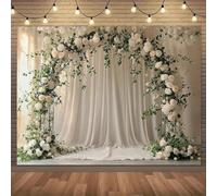 1 elegant white floral wedding arch background - made of polyester fabric, perfect for weddings and photography events 300x200cm