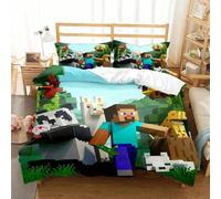 (1, EU King 220x260cm) Games My World Bedding Set,Minecraft Steve Creeper Sword Ender Duvet Cover Pillowcase Bedroom Decoration Gifts