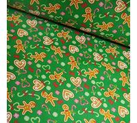 1 Fat Quarter (48cm x 55cm) - Korean Soft Touch Polycotton Emerald Christmas Gingerbread Man Hearts Sweet Candy Cane Festive Bow Xmas Dressmaking Patchwork Fabric Material