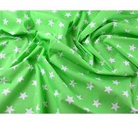 1 Fat Quarter | Bright Green/Lime Green Polycotton with White Stars Quality Fabric 25mm Stars Japanese Qkt 4000 Poly Cotton Material Neon Green Colour Color Dressmaking Shirts Clothes Crafts