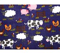 1 Fat Quarter | Navy Blue Farmyard Polycotton Fabric Farm Printed Farmyard Animals Cows Sheep Chicken Printed Poly Cotton Fabric Light Pale Green Multicoloured