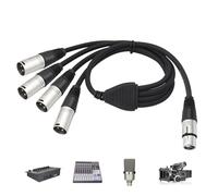 1 Female To 4 Male Audio Splitter - Adapter Cord Y Hub, Aux Signal Duplicator Converter Connector | Output Patch Lead For Amplifier Active Speaker Lighting Controller Stage Recording Equip