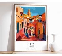 1 Fez Print Fez Travel Poster Fez Gift Middle East Travel Print Islamic Decor Gift for Muslim Poster A5 - Wall Art Home Decor Movie Poster Canvas Film Cinema Retro Vintage Cult Classic Nostargic Saga