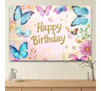 1 flower butterfly birthday background with "Happy Birthday" text - background with golden sparkling lettersL