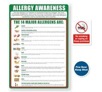 1 Food Allergy Awareness Poster, 1 No Smoking or Vaping on These Premises and 1 Fire Door Keep Shut, Health and Safety Poster for Kitchens