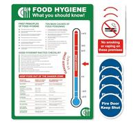 1 Food Hygiene Sign, 3 No Smoking or Vaping on These Premises and 5 Fire Door Keep Shut, Matte Self-Adhesive Vinyl Stickers
