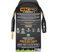 1 Foot - WBC-PRO-Quad Ultra-Silent Ultra-Flexible Balanced Star-Quad XLR to TRS Cable with Gold Neutrik NC3FXX-B Female XLR & NP3X-B Straight TRS Stereo Phone Plugs - Black Tweed Jacket