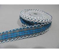 1 Full Roll Reel 25mm x 10 metres Blue Scallop Tartan Vintage Ribbon 25 mm 2.5cm