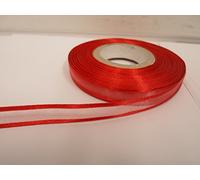 1 Full Roll Reel of 10mm Edged Organza Ribbon x 25 metres Poppy Bright Red Double Sided Satin Edge Sheer 10 mm 1cm