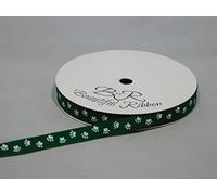 1 Full Roll Reel of 10mm Emerald Dark Green with White Paw Print Grosgrain Ribbon x 20 metres Dog Cat Pet 10 mm 1 cm