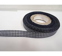 1 Full Roll Reel of 10mm Gingham Ribbon x 25 metres Navy Dark Blue Double Sided Check 10 mm 1cm