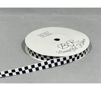 1 Full Roll Reel of 10mm Woven Ribbon x 20 metres Black & White Square Block Checker F1 Chequered Flag Racing Finish line Sillitoe Tartan Police Band 10 mm 1cm