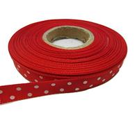 1 Full Roll Reel of 10mm x 20 Metres Satin Ribbon Red with White Polka Dot Spot