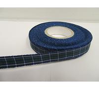 1 Full Roll Reel of 12mm x 25 metres Tartan Ribbon Blue & Green with White Stripe Double Sided 12 mm Louisiana