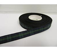 1 Full Roll Reel of 12mm x 25 metres Tartan Ribbon Navy Blue & Green Double Sided Black Watch Blackwatch 12 mm
