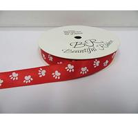 1 Full Roll Reel of 15mm Bright Red with White Paw Print Satin Ribbon x 25 metres Dog Cat Pet 15 mm 1.5cm