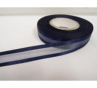 1 Full Roll Reel of 15mm Edged Organza Ribbon x 25 metres Navy Dark Blue Double Sided Satin Edge Sheer 15 mm 1.5cm
