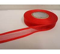 1 Full Roll Reel of 15mm Edged Organza Ribbon x 25 metres Poppy Bright Red Double Sided Satin Edge Sheer 15 mm 1.5cm