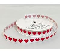 1 Full Roll Reel of 15mm White and Red Love Heart Print Satin Ribbon x 25 metres Valentine Love Hearts 15 mm 1.5cm