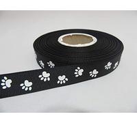 1 Full Roll Reel of 16mm Black with White Paw Print Grosgrain Ribbon x 20 metres Dog Cat Pet 16 mm 1.6cm