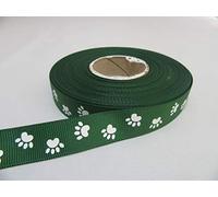 1 Full Roll Reel of 16mm Dark Emerald Green with White Paw Print Grosgrain Ribbon x 20 metres Dog Cat Pet 16 mm 1.6cm