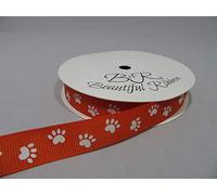 1 Full Roll Reel of 16mm Dark Orange with White Paw Print Grosgrain Ribbon x 20 metres Dog Cat Pet 16 mm 1.6cm