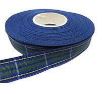 1 Full Roll Reel of 16mm x 25 metres Tartan Ribbon Blue & Green with White Stripe Double Sided Louisiana 16 mm 1.6cm